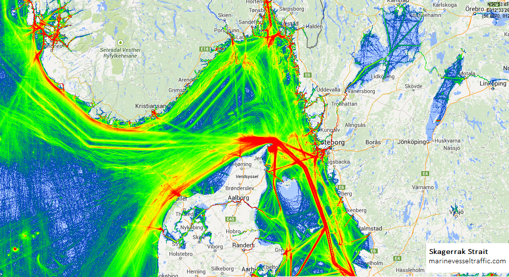 Live Marine Traffic, Density Map and Current Position of ships in SKAGERRAK STRAIT